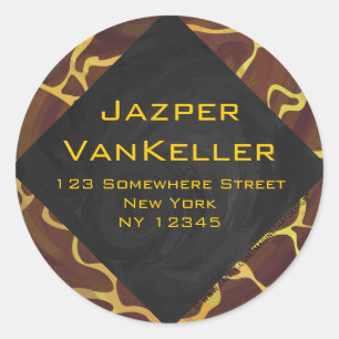 Sticker Rond Monogramme Giraffe Brown, Impression Jaune