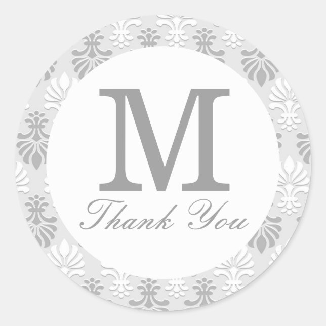 Sticker Rond Monogramme gris argenté Merci Favoriser (Devant)