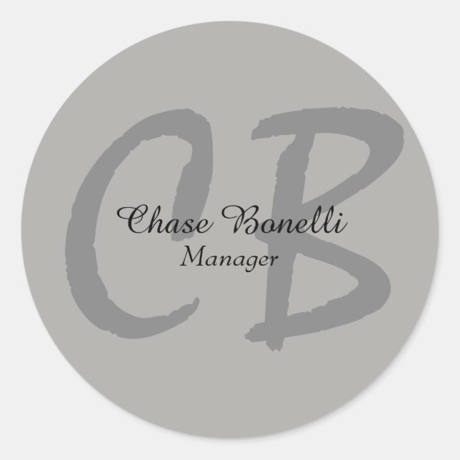 Sticker Rond Monogramme gris classique professionnel (Devant)