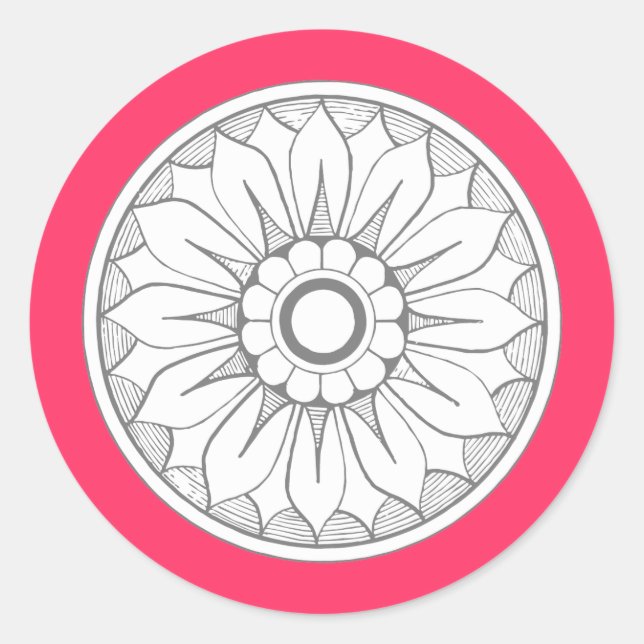 Sticker Rond Monogramme Gris et rose moderne Motif de médaillon (Devant)