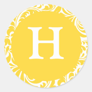 Sticker Rond Monogramme H Jaune Personnalisé Mariage Monogramme