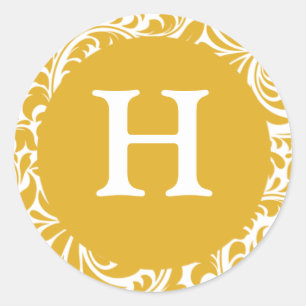 Sticker Rond Monogramme H Mustard couleur Invitation personnali