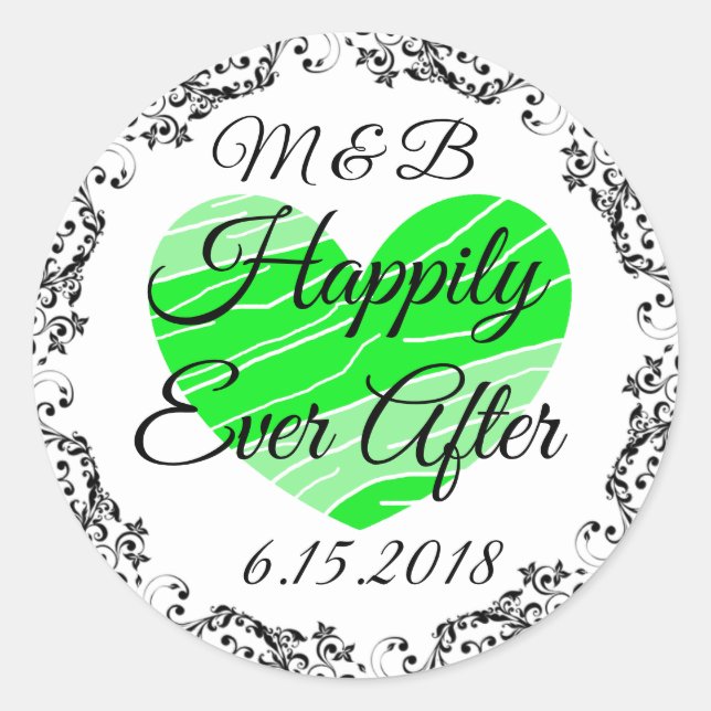 Sticker Rond Monogrammé Heureusement Jamais Après Mariage Stick (Devant)