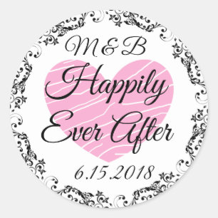 Sticker Rond Monogrammé Heureusement Jamais Après Mariage Stick