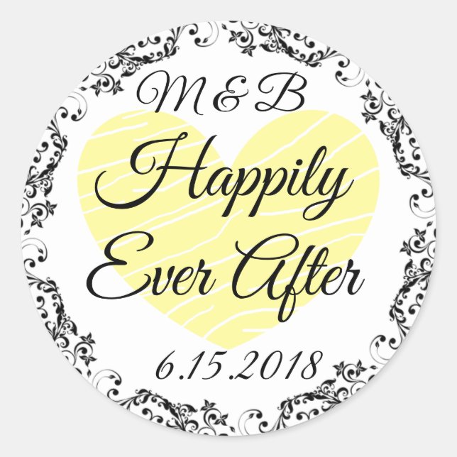 Sticker Rond Monogrammé Heureusement Jamais Après Mariage Stick (Devant)