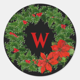 Sticker Rond Monogramme Holly Wreath Noël en noir