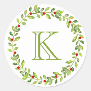 Sticker Rond Monogramme initial de la couronne de vacances, ver