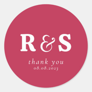 Sticker Rond Monogramme initial de mariage magenta chaud minima