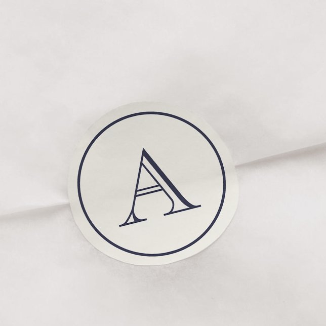 Sticker Rond Monogramme initial du bloc bleu crème et marine (Créateur téléchargé)