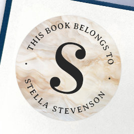 Sticker Rond Monogramme initial élégante bibliothèque en marbre