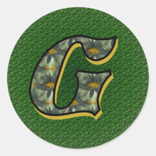Sticker Rond Monogramme Initial G Fleurs Artistiques Marguerite