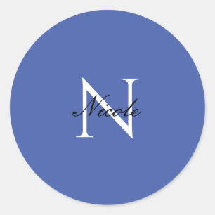 Sticker Rond Monogramme initial manuscrit propre nom bleu