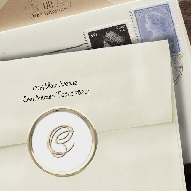 Sticker Rond Monogramme initial or C Script n'importe quelle co (Créateur téléchargé)