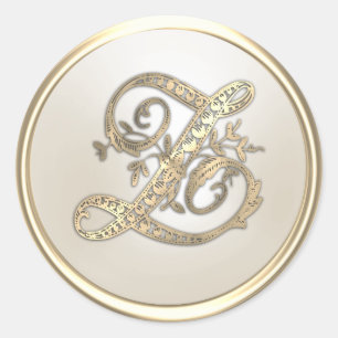 Sticker Rond Monogramme initial or et ivoire