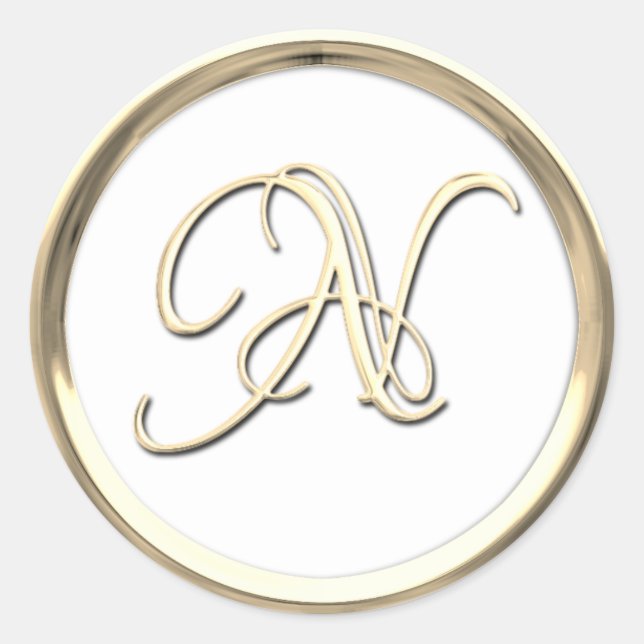 Sticker Rond Monogramme initial or N Script Toute couleur (Devant)