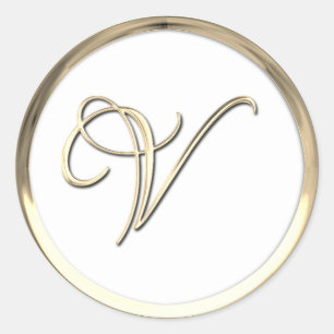 Sticker Rond Monogramme initial or V Script N'importe quelle co