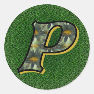 Sticker Rond Monogramme Initial P Art Floral Marguerites