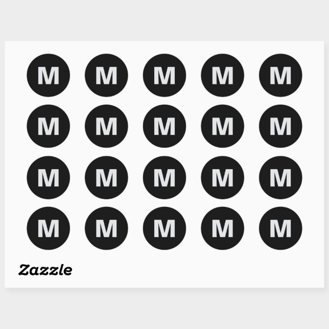 Sticker Rond Monogramme Initial Simple Moderne Gris Clair sur N (Feuille)