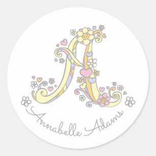 Sticker Rond Monogramme initial Un nom d'identification personn