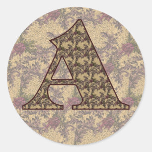Sticker Rond Monogramme Initiale A Élégant Floral Vintage