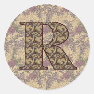 Sticker Rond Monogramme Initiale R Élégant Floral Vintage