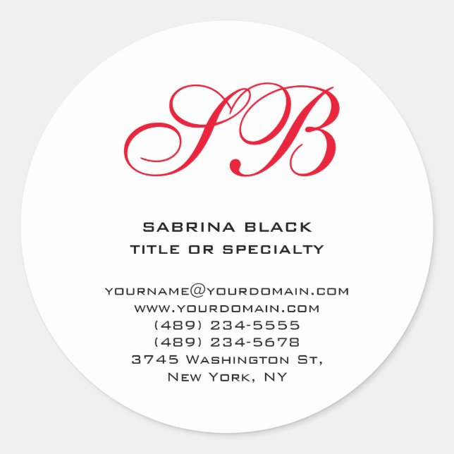 Sticker Rond Monogramme Initiales Nom Adresse E-Mail Téléphone (Devant)