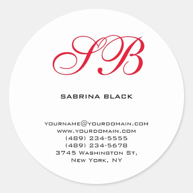 Sticker Rond Monogramme Initiales Nom Adresse E-Mail Téléphone (Devant)