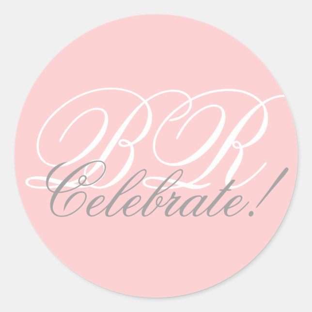 Sticker Rond Monogramme Invitation Phoque Célébrer! Rose (Devant)