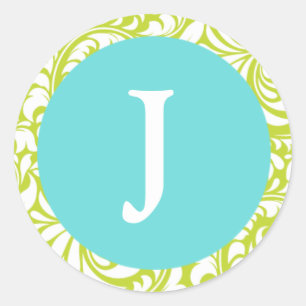 Sticker Rond Monogramme J Chartreuse bleu pâle Mer personnalisa