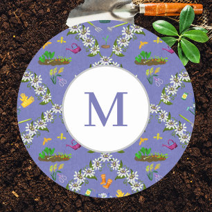 Sticker Rond Monogramme Jardin Damask Violet Motif