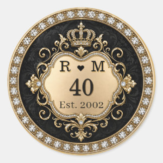 Sticker Rond Monogramme Joint d'Étanchéité Or 40e Anniversaire