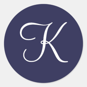 Sticker Rond Monogramme K, blanc sur bleu marine,