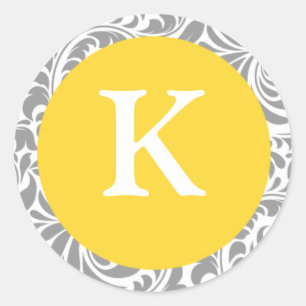 Sticker Rond Monogramme K Canari Jaune Phoques Personnalisables