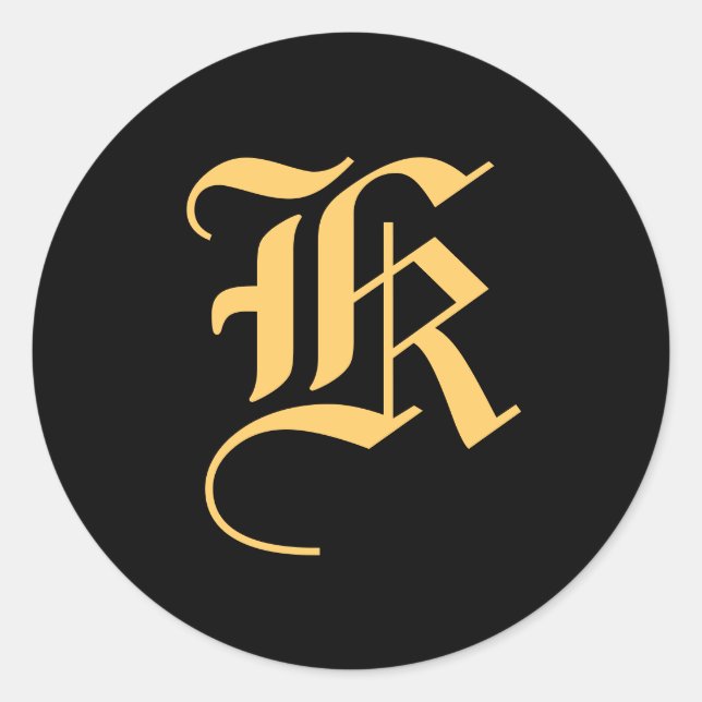 Sticker Rond Monogramme "K" or couleur sur noir (Devant)