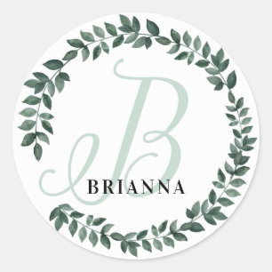 Sticker Rond Monogramme Lettre B Nom Personnalisé Botanique Min