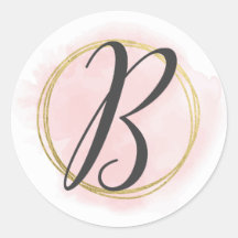 Monogramme Lettre B Rose Pâle Aquarelle Or Chic