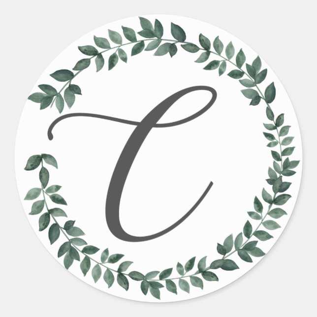 Sticker Rond Monogramme Lettre C Couronne De Feuilles Botanique (Devant)