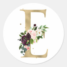 Monogramme lettre dorée fleurs boho bordeaux   Cl