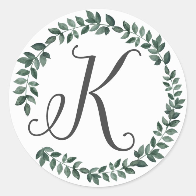 Sticker Rond Monogramme Lettre K Couronne de Feuilles Botanique (Devant)