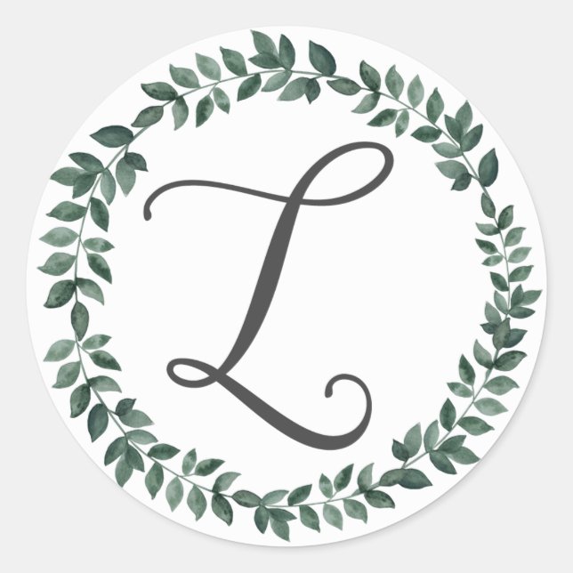 Sticker Rond Monogramme Lettre L Couronne De Feuilles Botanique (Devant)