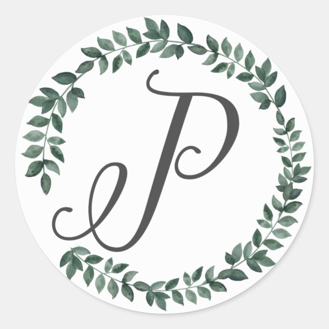 Sticker Rond Monogramme Lettre P Couronne de Feuilles Botanique (Devant)