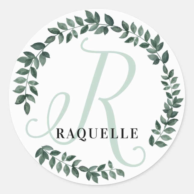 Sticker Rond Monogramme Lettre R Nom Personnalisé Botanique Min (Devant)