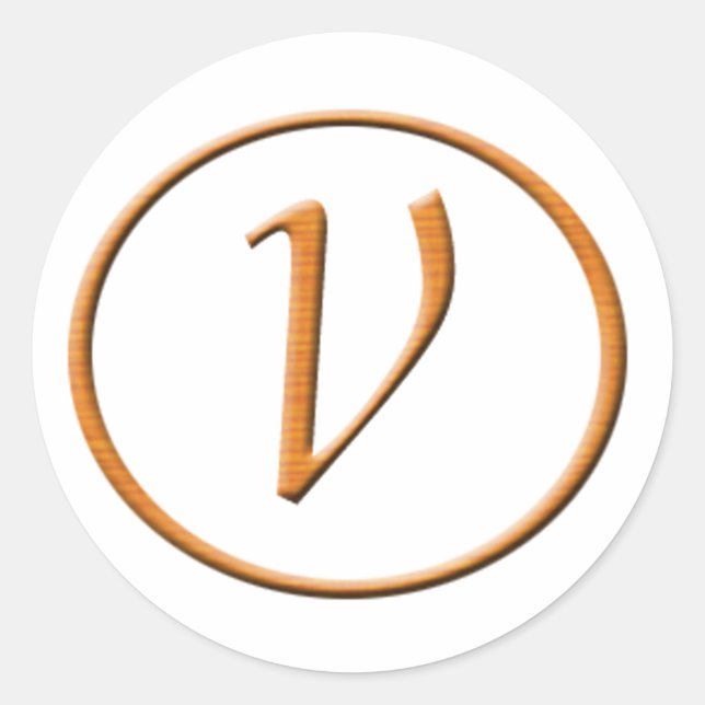 Sticker Rond Monogramme Lettre V Aspect bois (Devant)