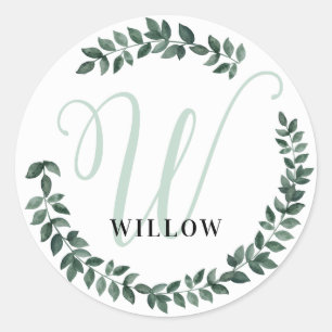 Sticker Rond Monogramme Lettre W Nom Personnalisé Botanique Min