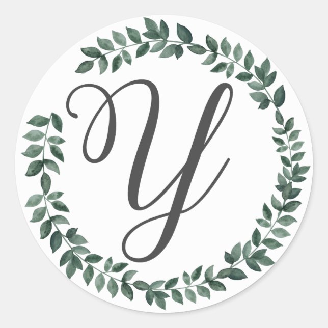Sticker Rond Monogramme Lettre Y Couronne De Feuilles Botanique (Devant)
