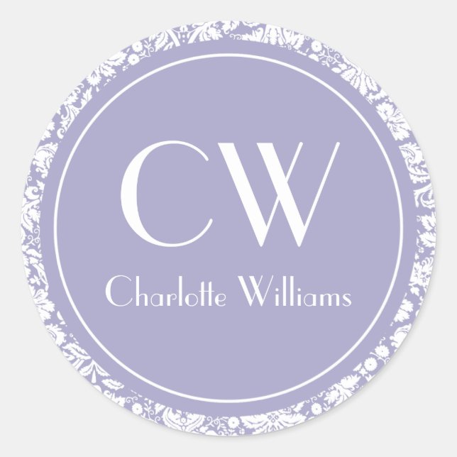 Sticker Rond Monogramme Lilac Damask (Devant)
