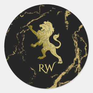 Sticker Rond Monogramme Lion Royal Doré