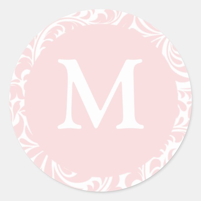 Sticker Rond Monogramme M Blush Couleur Designer Invitations sc (Devant)