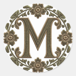 Sticker Rond Monogramme M doré élégant brodé