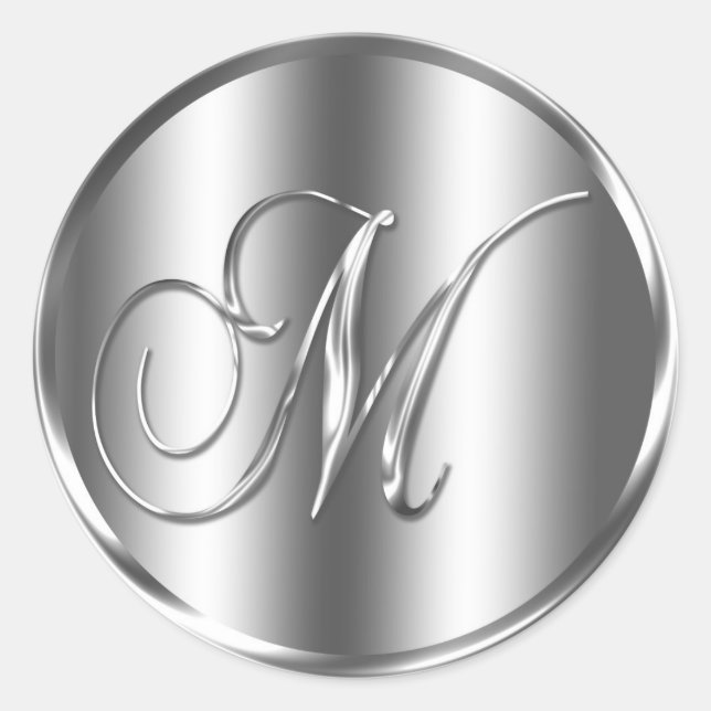 Sticker Rond Monogramme M Faire-part de mariage couleur argent (Devant)